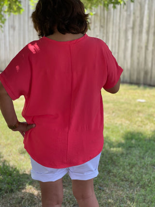 Cindy's Coral V-Neck Top