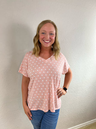 Polkadot Peach & Ivory Boatneck Top